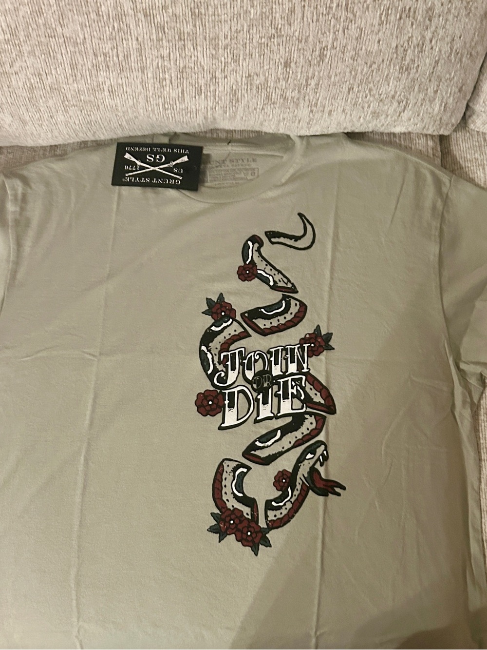 Grunt Style Olive Short Sleeve Tee with Snake & Floral Graphic
